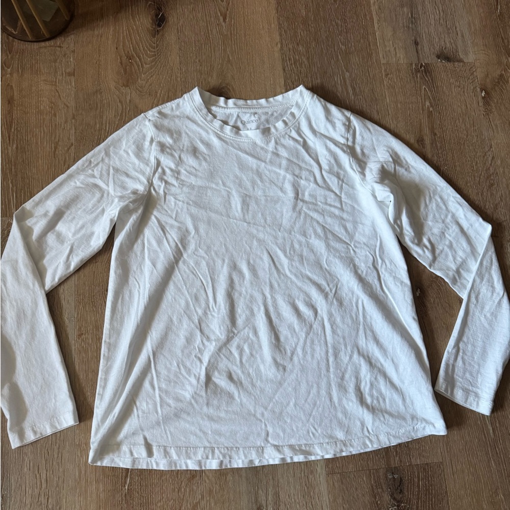 Quince‎ White Organic Cotton Long Sleeve Crewneck Top Size S